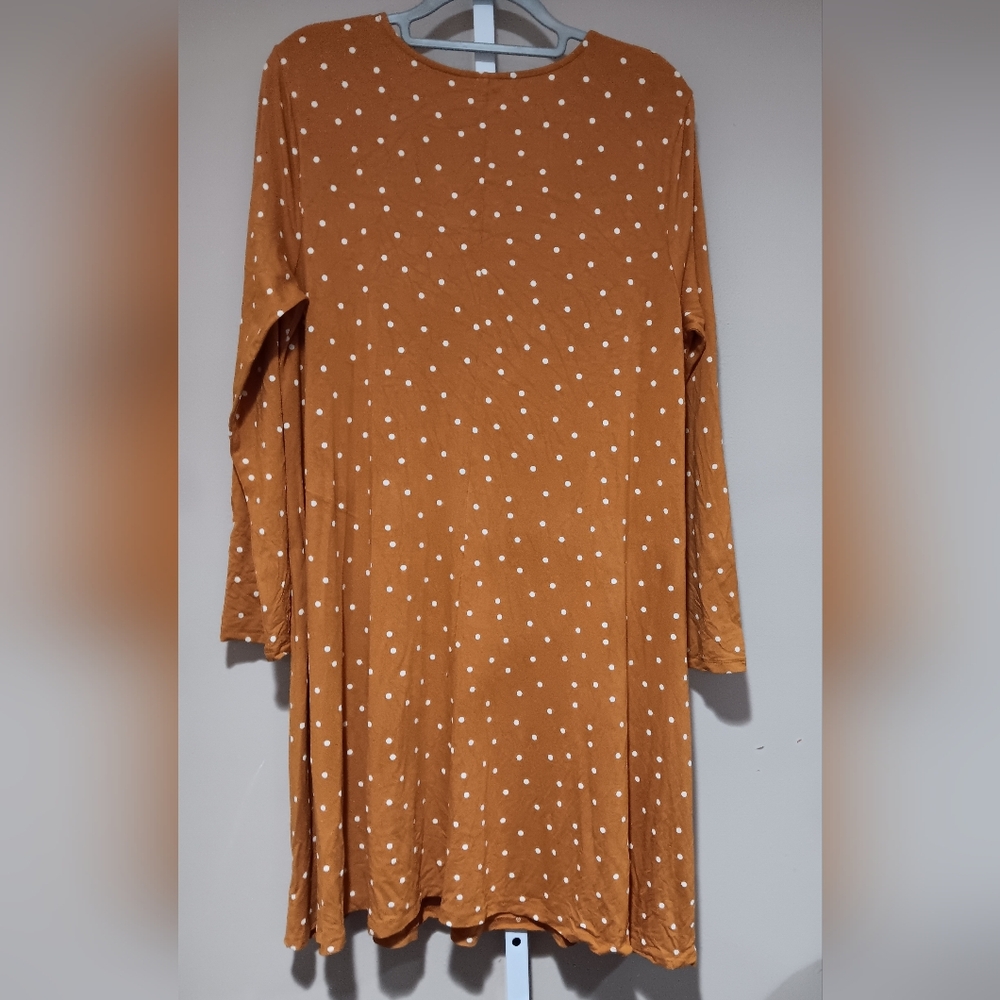 Old Navy (Size XL) Mustard Yellow & White Polka Dot Long Sleeve Shirt Dress - Picture 4 of 12